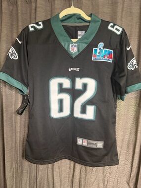 Nike Eagles Black & Midnight Green #62 Jersey Jason Kelce SUPER BOWL patch